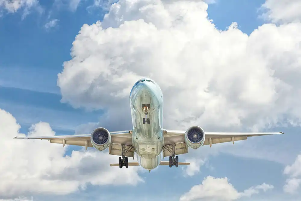 A commercial plane preparing to descend.