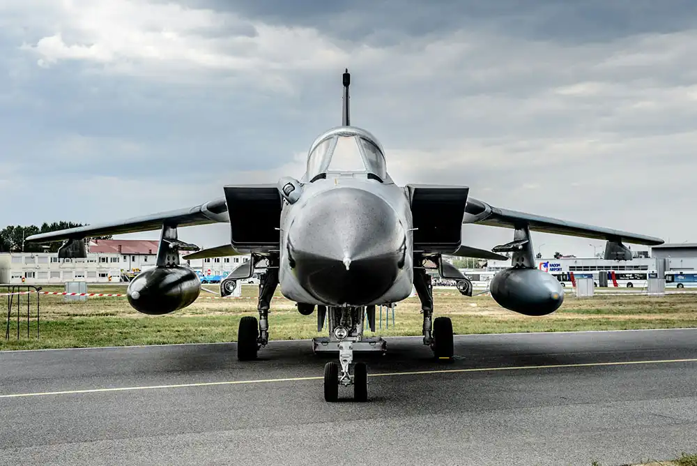 A parked jet fighter aircraft.