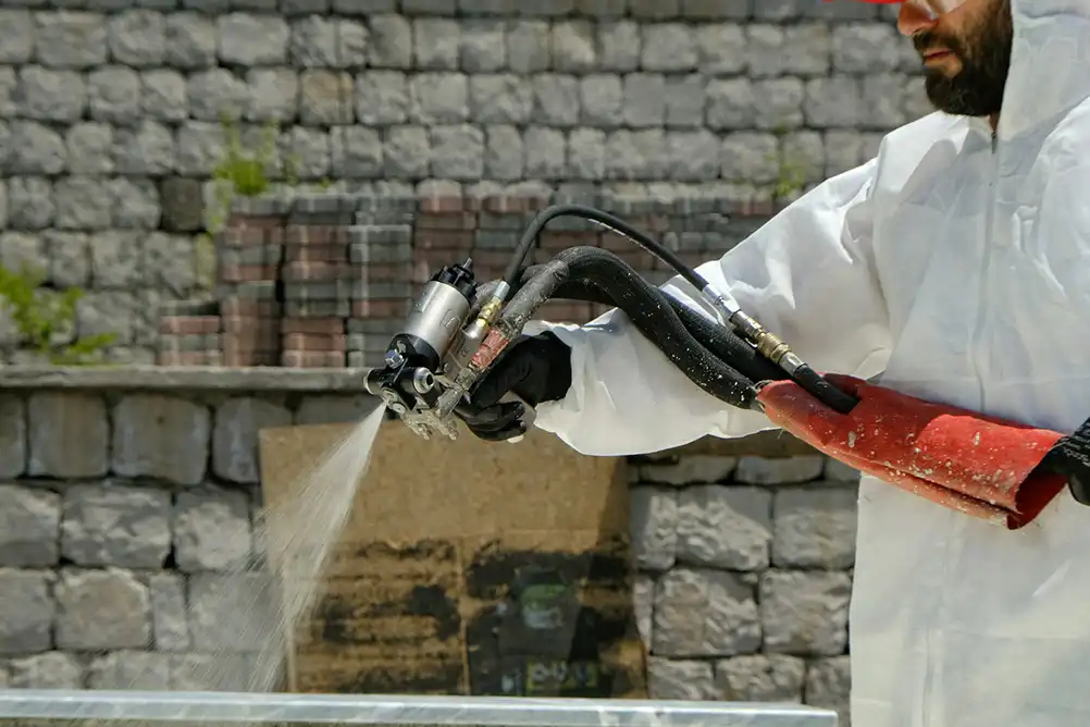 A man engaged in spray painting.